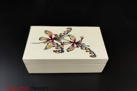 Cream rectangle lacquer box hand-painted with orchid 8*14cm